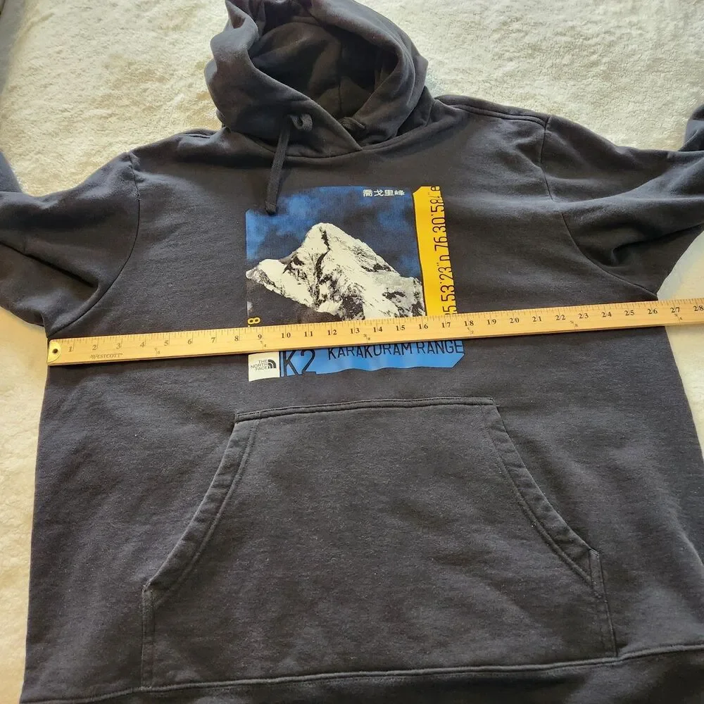 The North Face Mens Size XXL Black Hoodie K2 Karakoram Range Mountain Sweatshirt